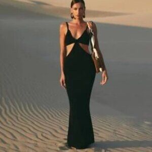 BLACK BODYCON CUT OUT SLPIT HEM MAXI DRESS